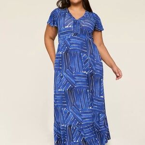 Lane Bryant Striped Blue and White Maxi Dress
